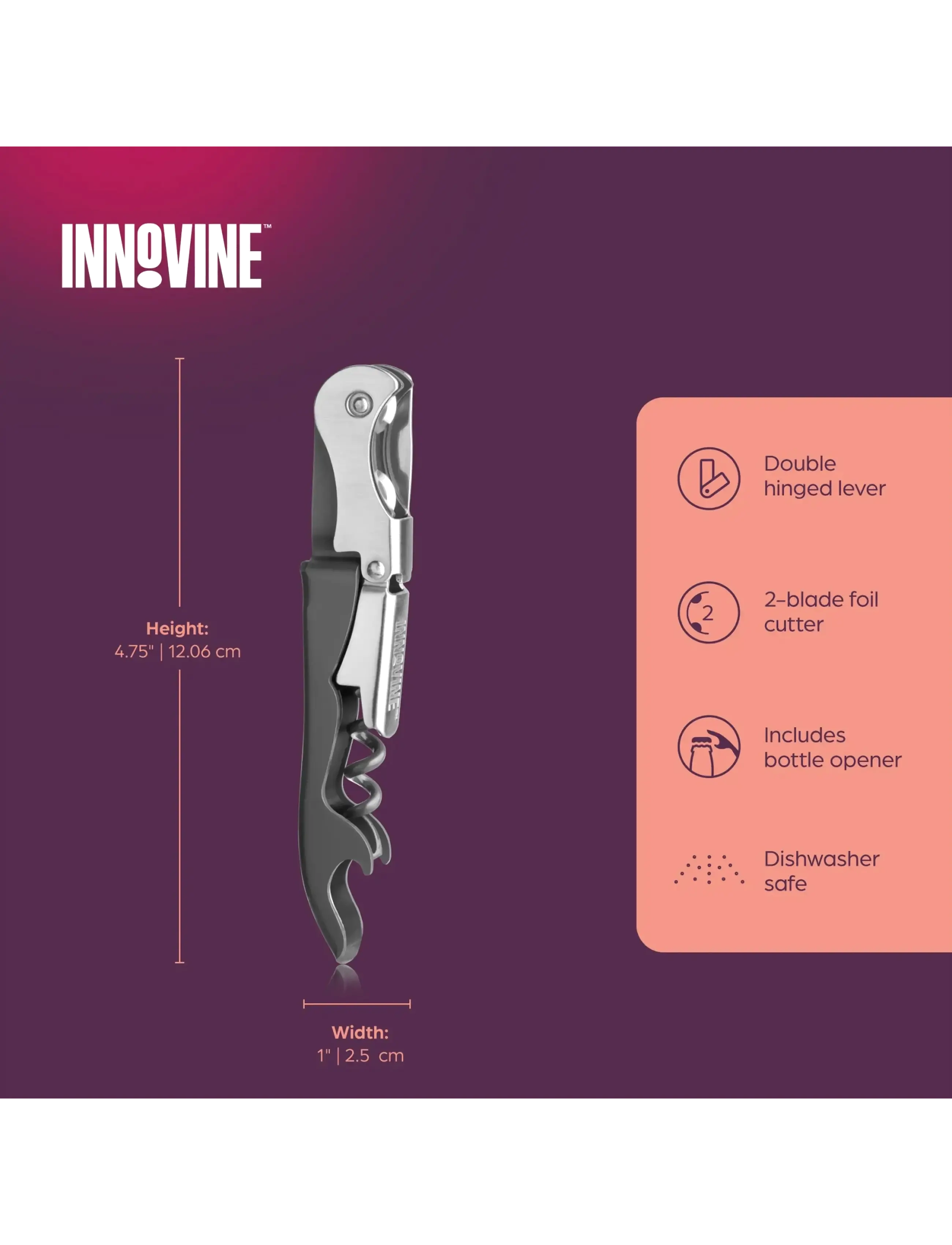 Innovine - Double Hinge Corkscrew in Graphite by Innovine™ - flasköppnare & vinförslutare - grey - 3