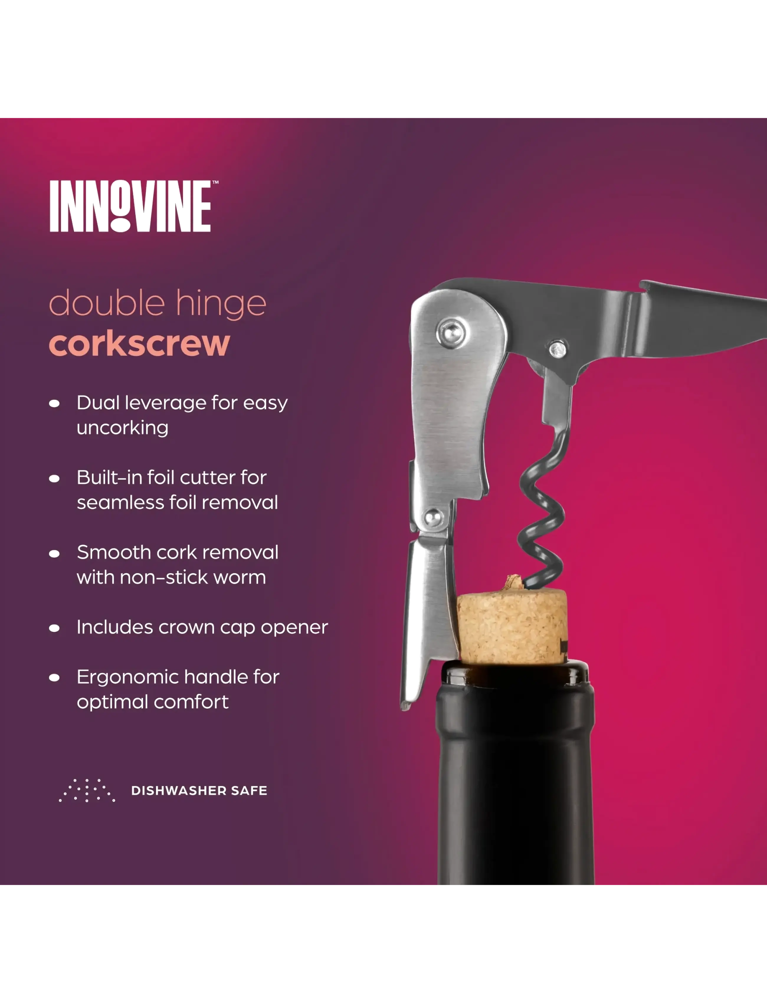 Innovine - Double Hinge Corkscrew in Graphite by Innovine™ - flasköppnare & vinförslutare - grey - 4