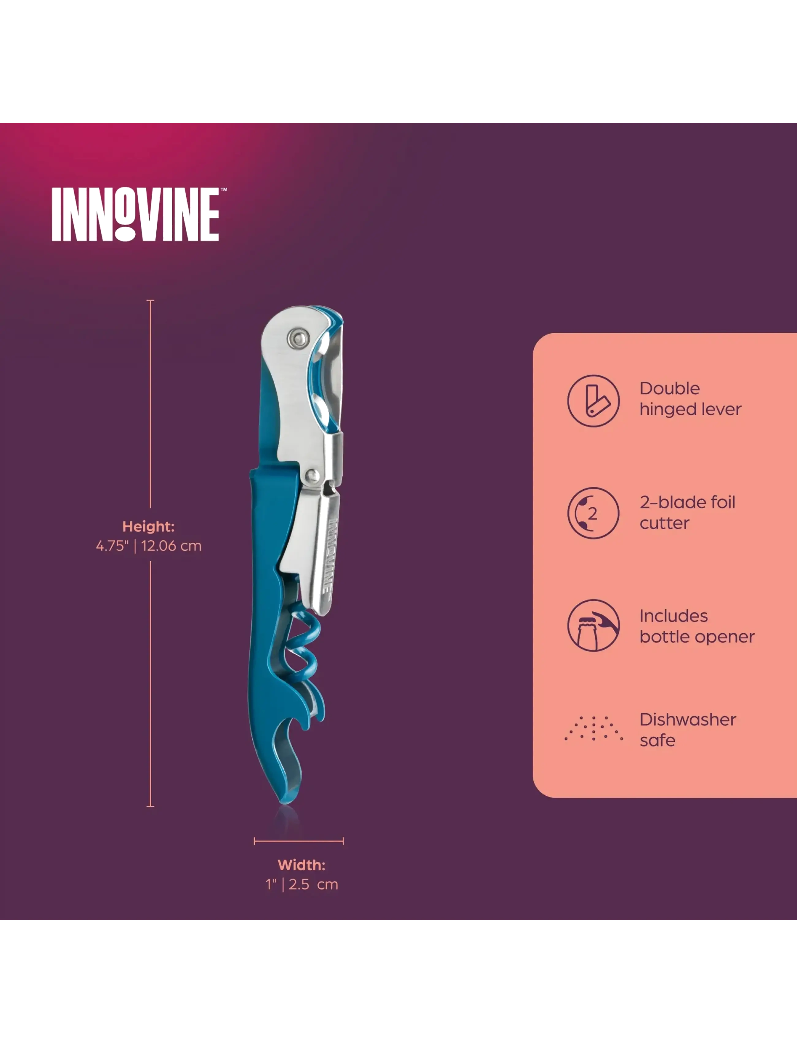Innovine - Double Hinge Corkscrew in Deep Teal by Innovine™ - flasköppnare & vinförslutare - teal - 2