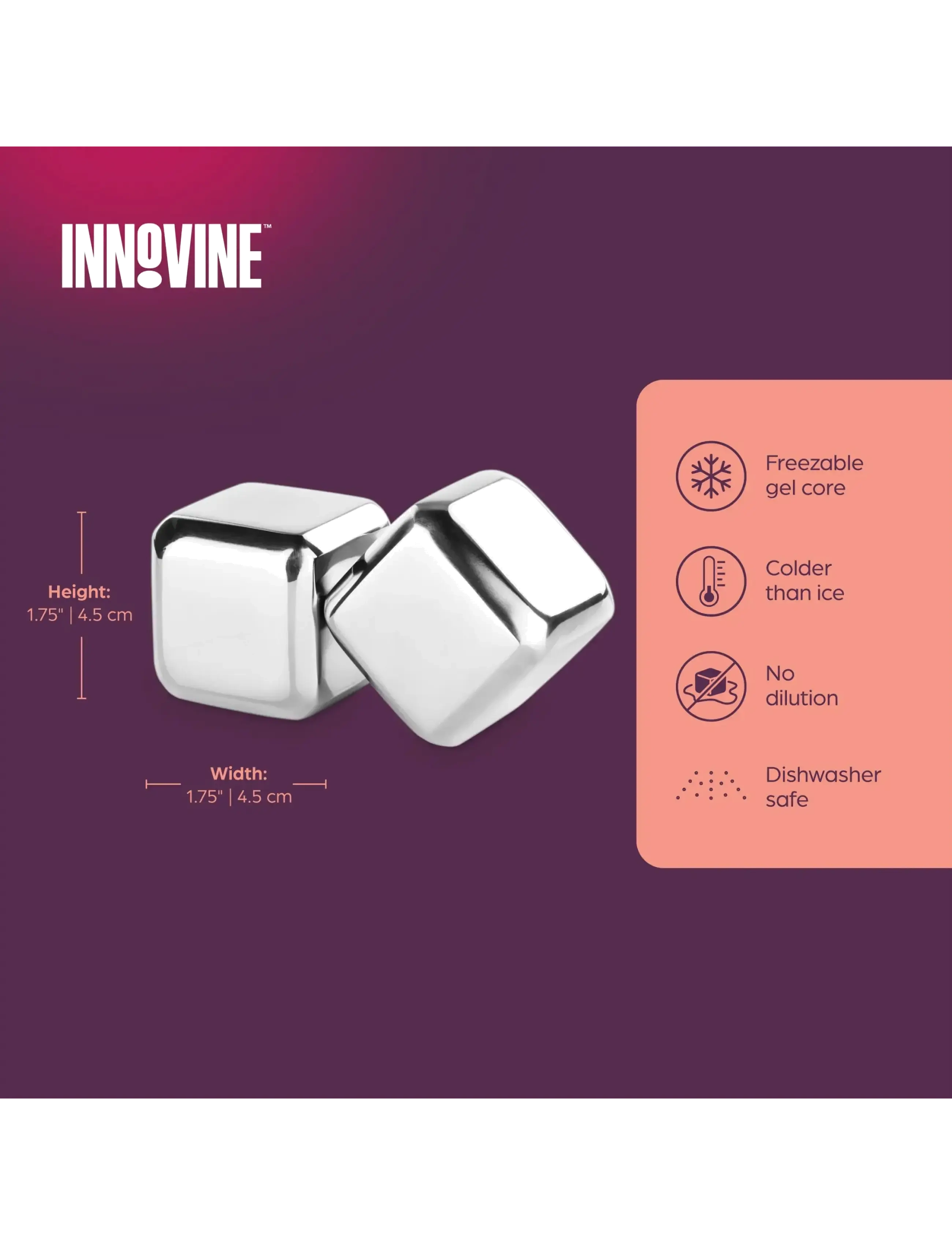 Innovine - Large Stainless Steel Cooling Cubes by Innovine™ - whiskeystenar - silver - 2