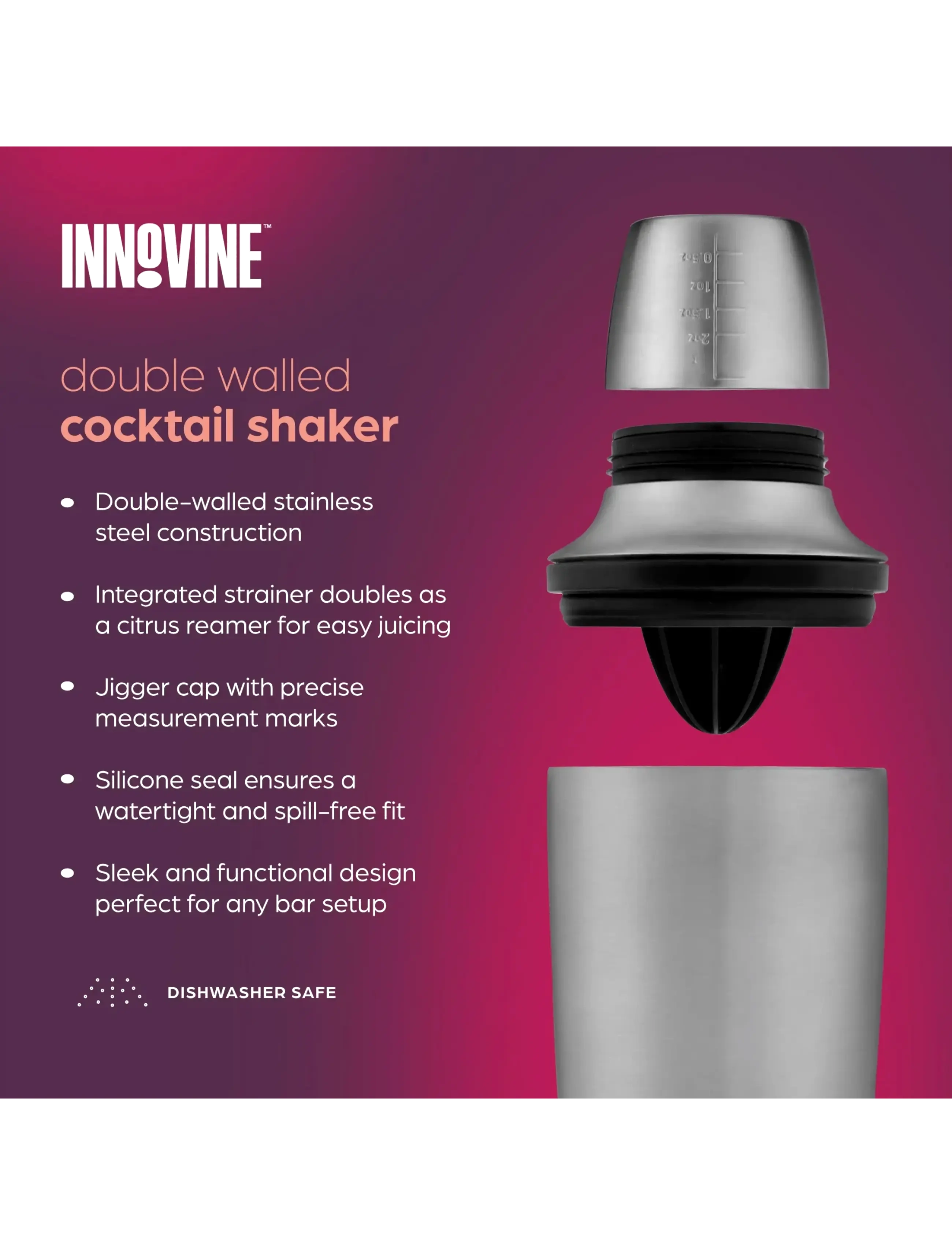 Innovine - Double Walled Cocktail Shaker by Innovine™ - shakers & cocktailtillbehör - silver - 4