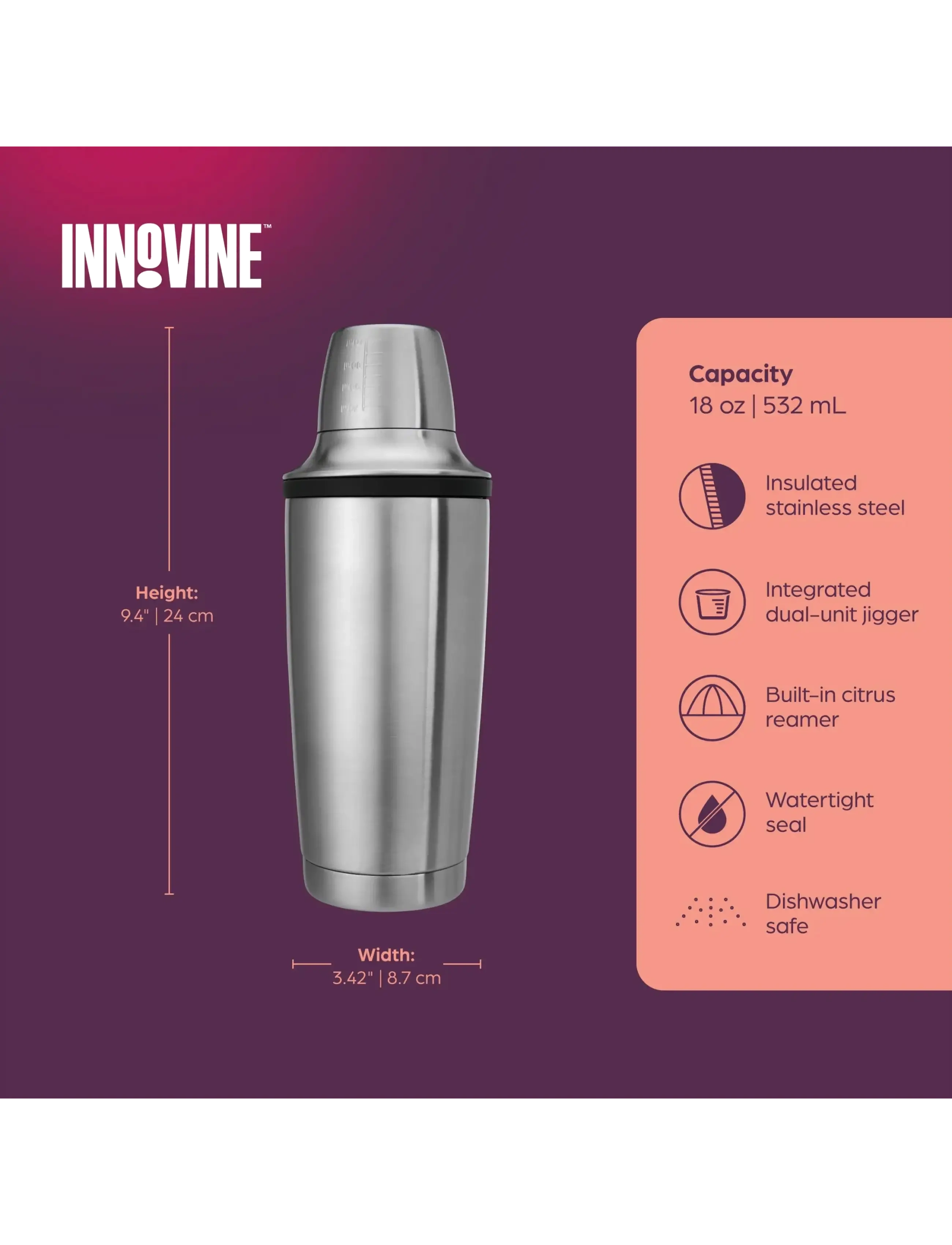 Innovine - Double Walled Cocktail Shaker by Innovine™ - shakers & cocktailtillbehör - silver - 5