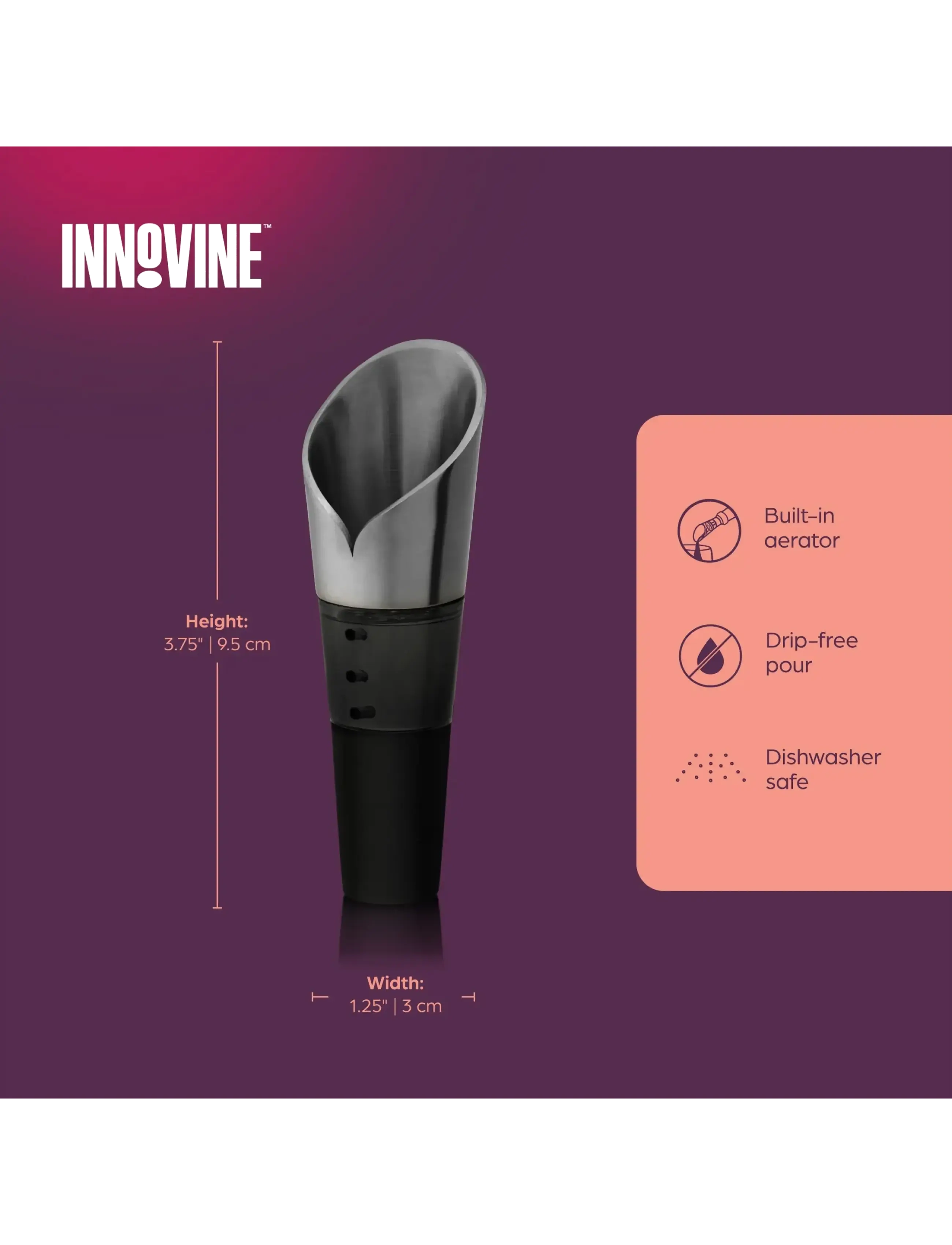 Innovine - Aerating Pour Spout in Graphite by Innovine™ - flasköppnare & vinförslutare - grey - 1
