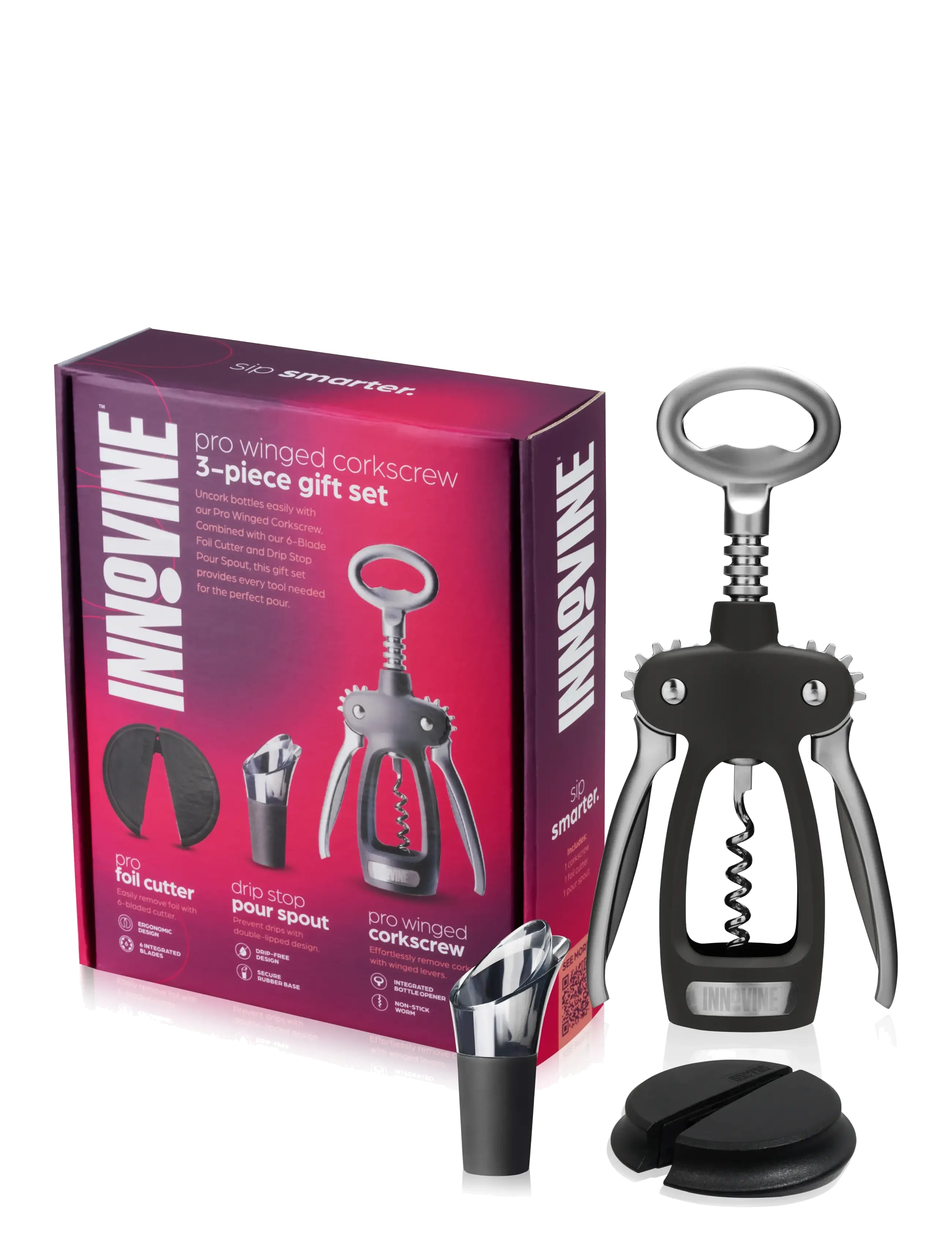 Innovine - Pro Winged Corkscrew 3-Piece Gift Set by Innovine - flasköppnare & vinförslutare - black - 1