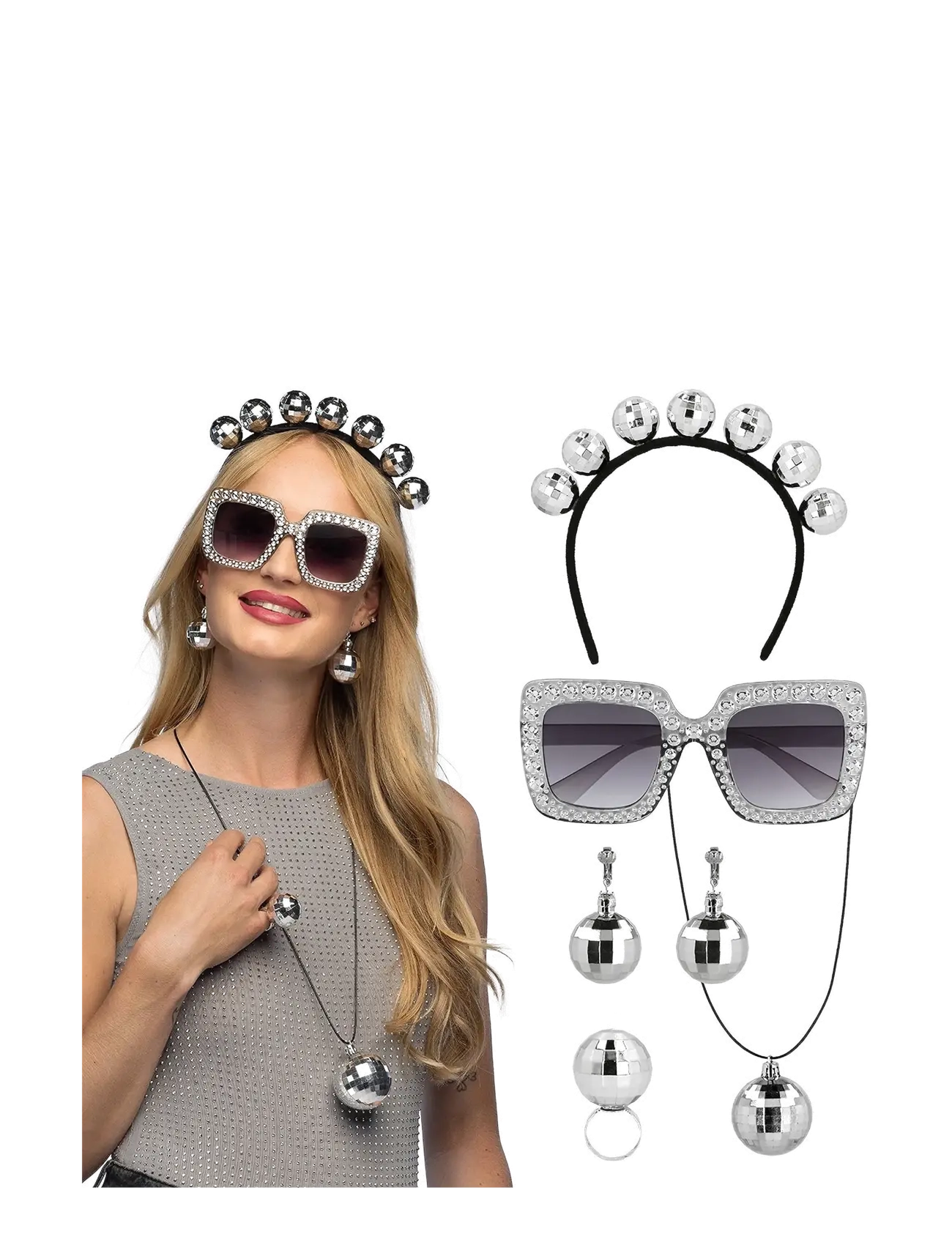 IPK Set Disco (tiara, party glasses, necklace, ring and earrings) - IPK - MULTI COLOR / silver