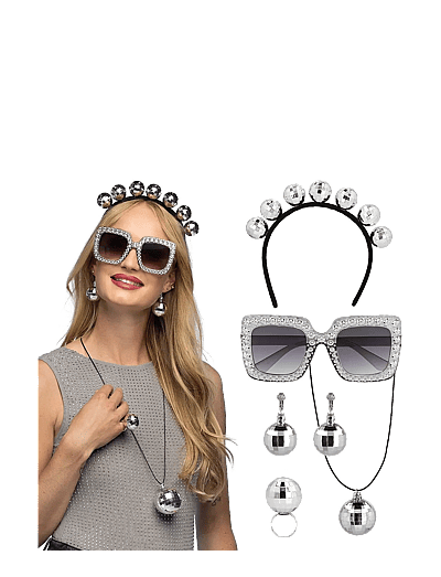 IPK Set Disco (tiara, party glasses, necklace, ring and earrings) - Maskeraddräkter & Accessoarer - MULTI COLOR / silver