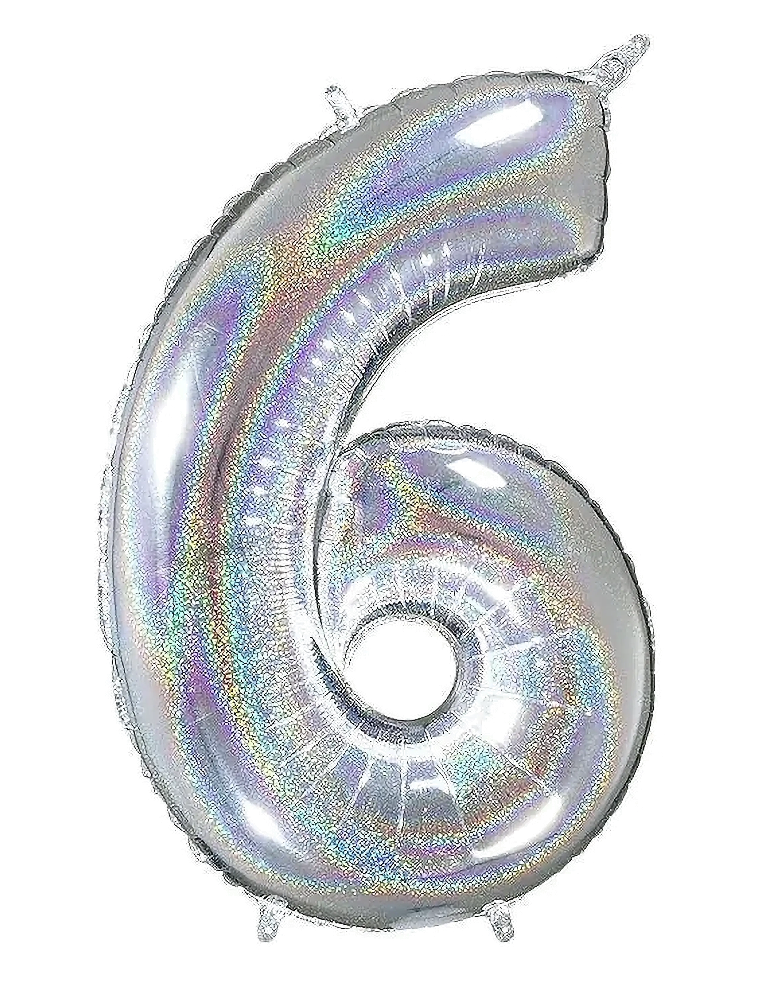 Number Foil 6 Hologram Silver 70 cm - MULTI COLOR