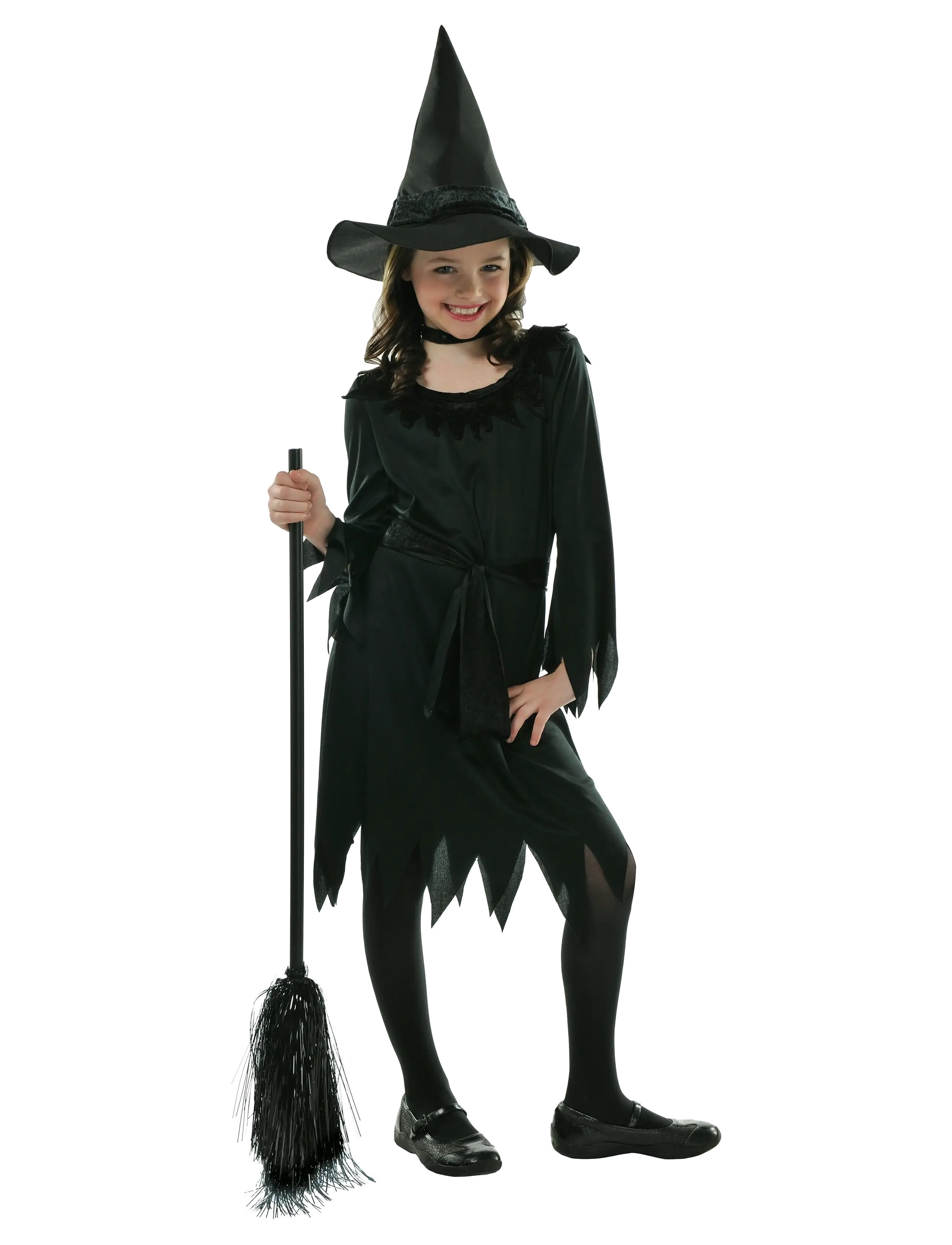 IPK Children's Witch Costume; Dress, Hat And Belt 128-134 Cm, 116/128 cm, Costumes & Accessories, Schwarz - Character Costumes, Kinder