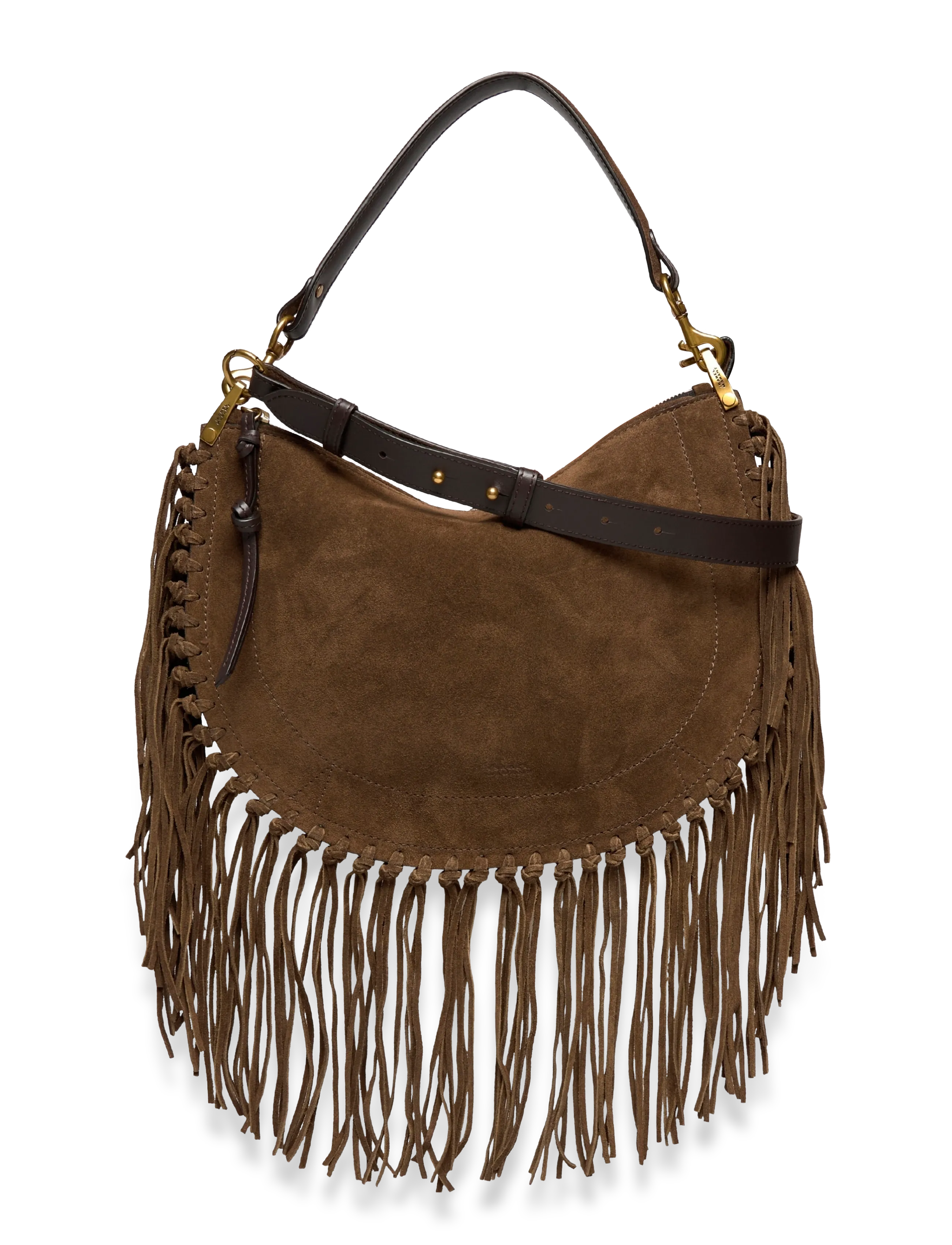 Isabel Marant Oskan Moon Leather Shoulder Bag, Kvinder, Frynset Skuldertaske, Brun, Str: ONE SIZE