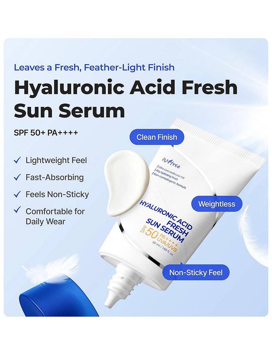 Isntree - Hyaluronic Acid Fresh Sun Serum SPF 50+ PA++++ - til ansigtet - clear - 0