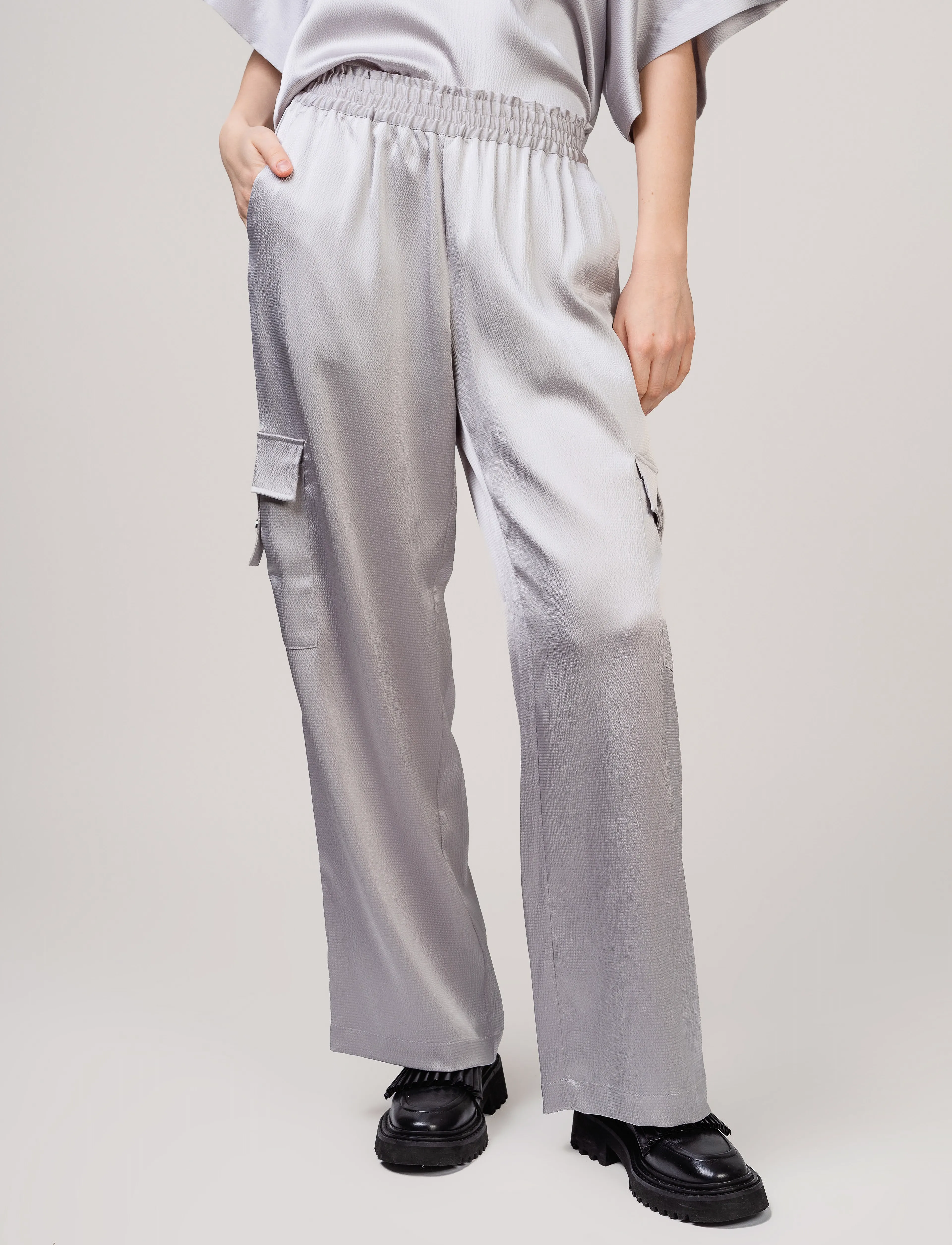 Ivo Nikkolo - Woven Trousers, TACARGO - buxur með víðum skálmum - light grey - 4