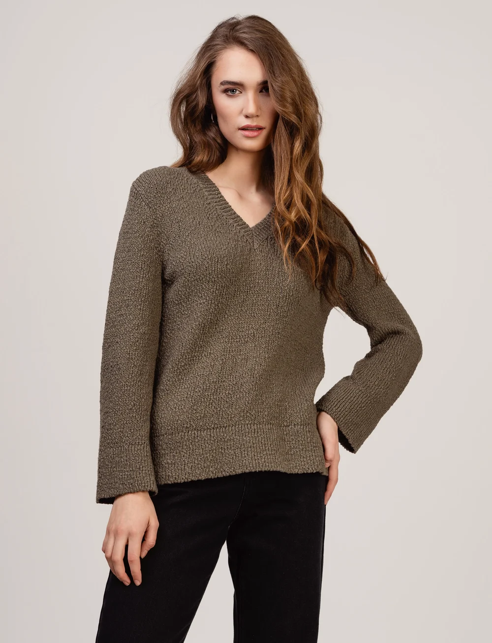 Ivo Nikkolo - Long Sleeve Heavy Knit, KLEERY - striktrøjer - khaki - 0