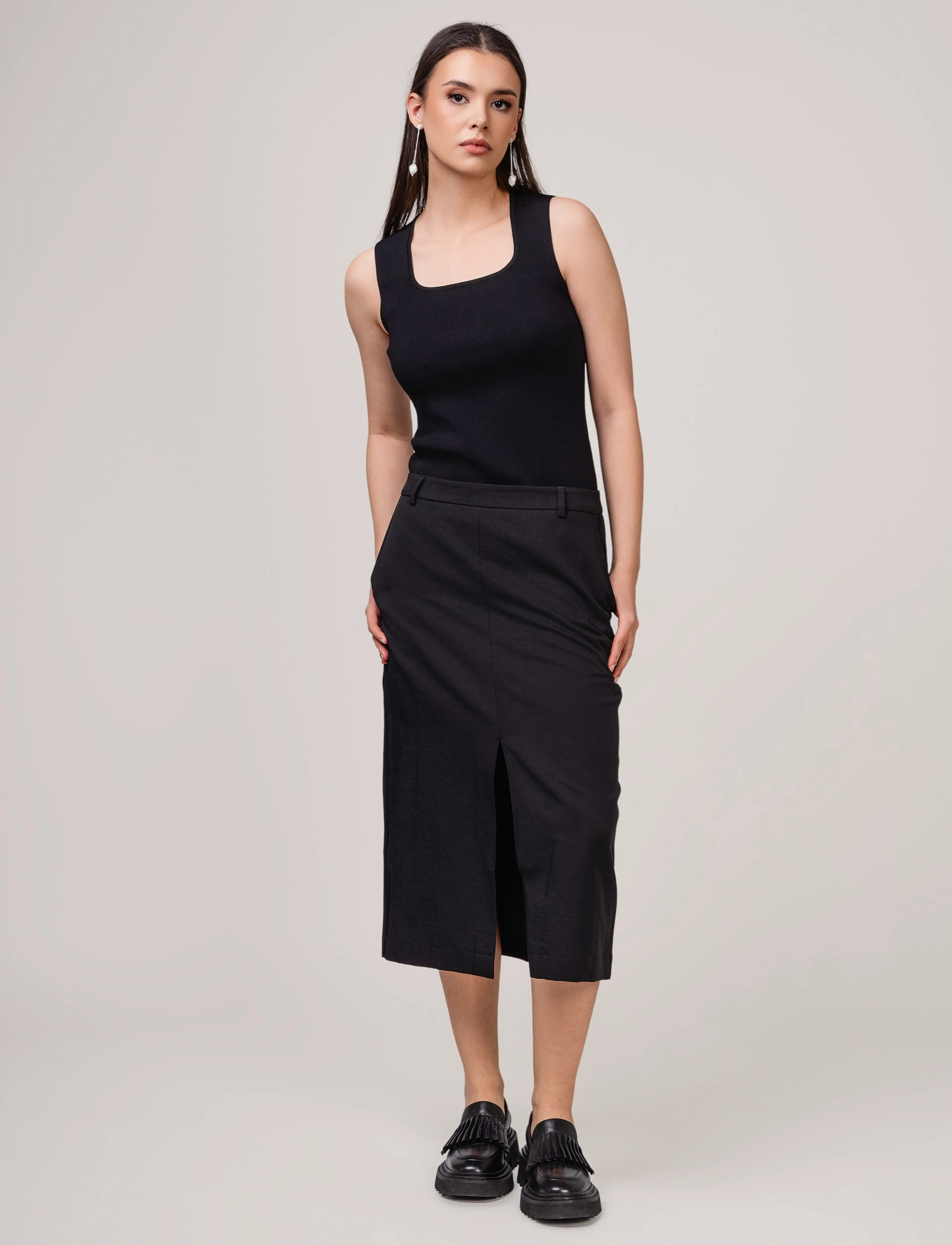 Ivo Nikkolo Linen-Blend Skirt, Said 1, 34, Black, Nederdele > Knælange Og Midi Nederdele, Dame