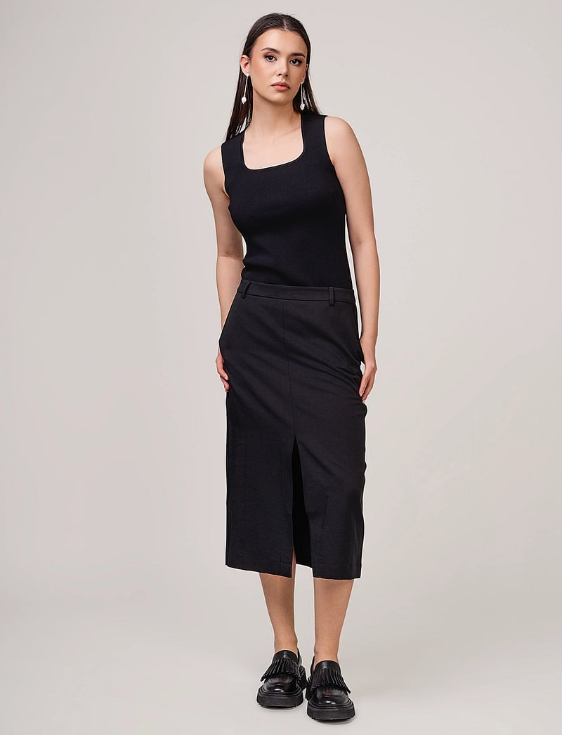 Ivo Nikkolo - Linen-Blend Skirt, SAID 1 - midi kjolar - black - 0