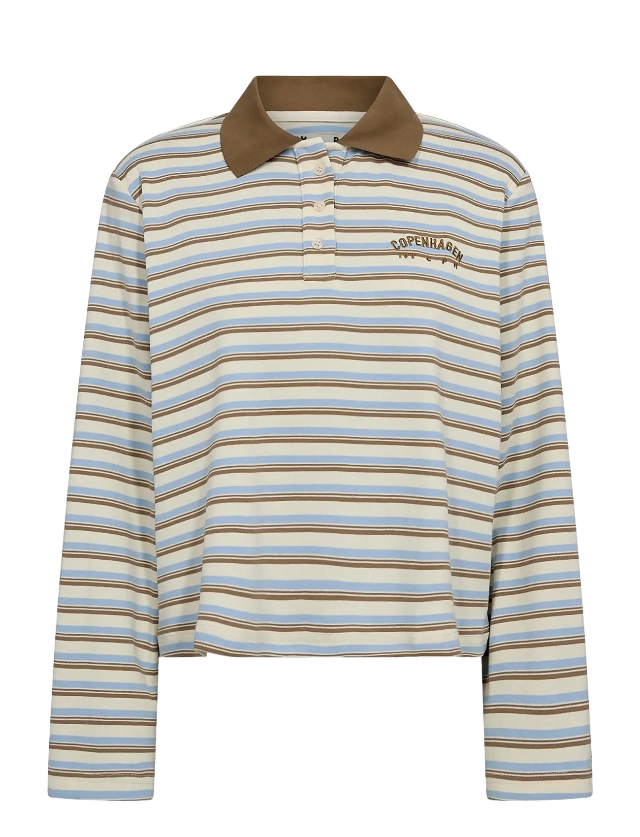 IVY Copenhagen IVY-Stix LS Polo - T-särgid ja alussärgid - ECRU W. CAMEL/PALE BLUE STRIPES / brown