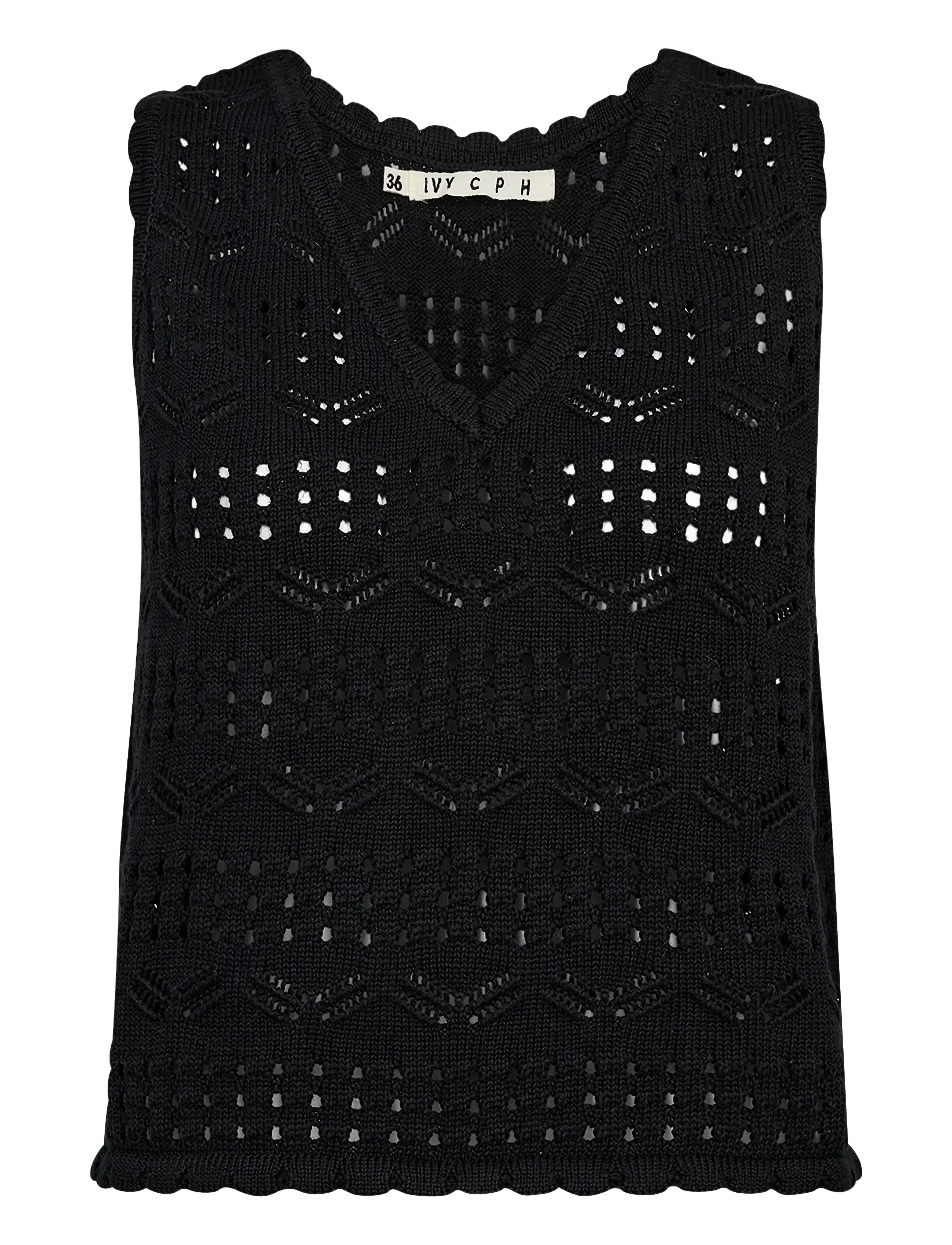 IVY COPENHAGEN Ivy-Breeze Crochet Oberteil V-Ausschnitt Schwarz - 36 - Damen