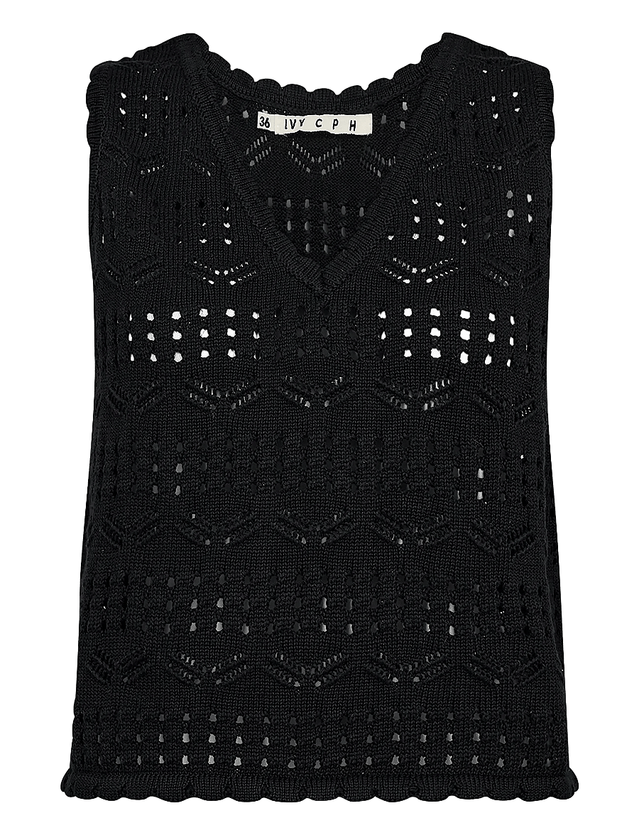 IVY Copenhagen - IVY-Breeze Crochet Top V-neck - topy bez rękawów - black - 1