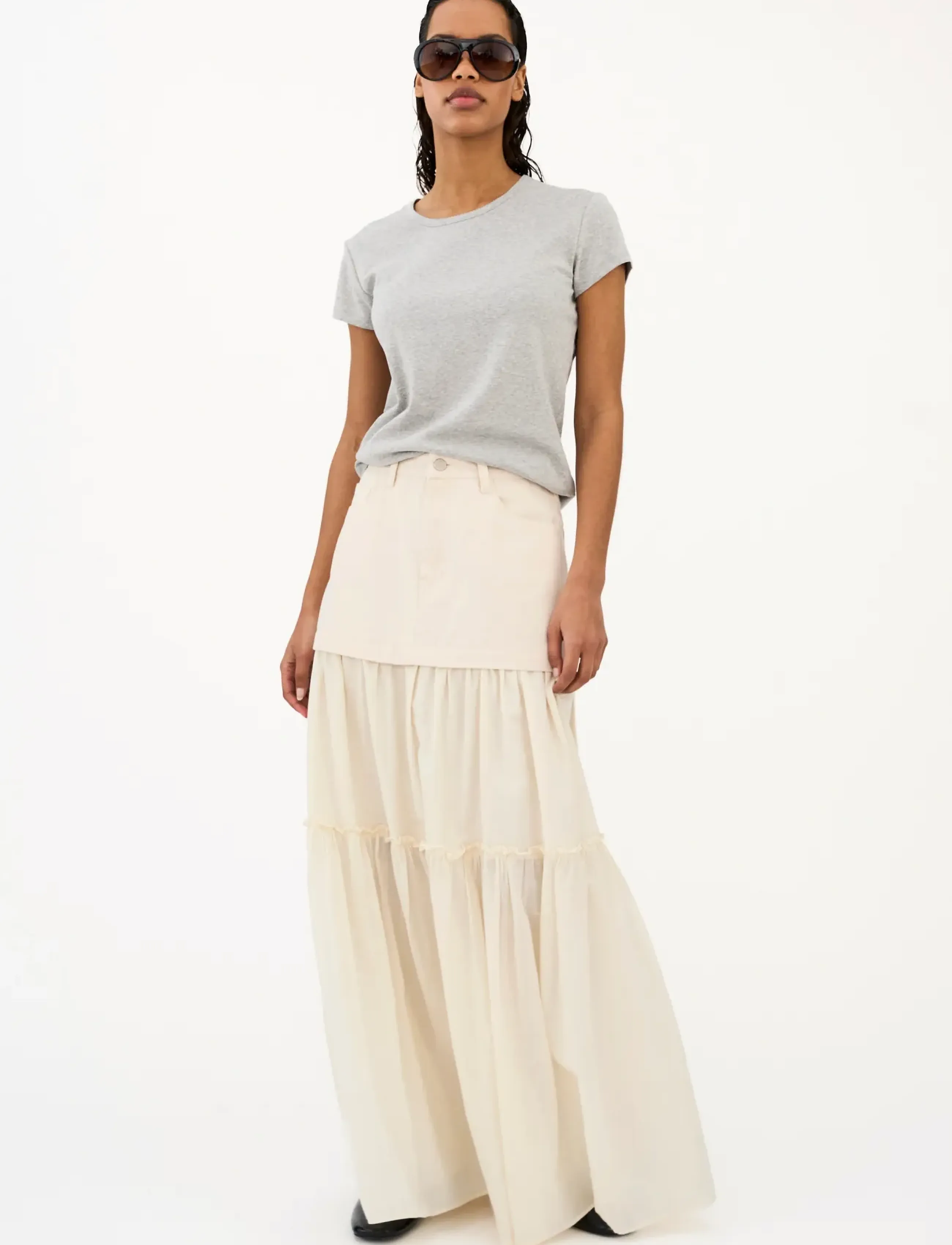 IVY Copenhagen IVY-Angie Mix Long Skirt - Denim skirts - ECRU / white