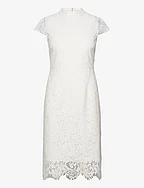 Stand-Up Collar Lace Dress - SNOW WHITE