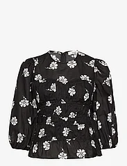 IVY OAK - BRENDA GATHERED BLOUSE - long-sleeved blouses - aop bi-color flower black - 0