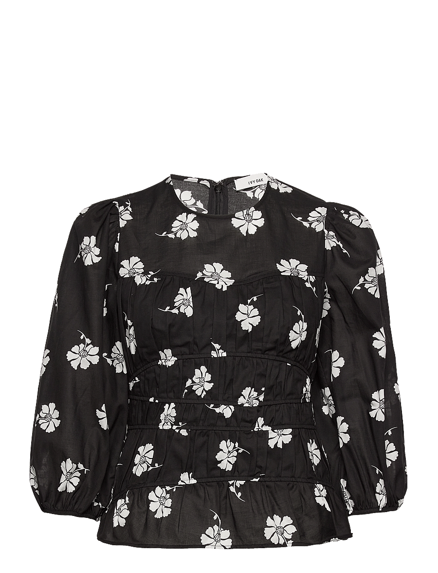 Ivy Oak - BRENDA GATHERED BLOUSE - trekvartærmede bluser - aop bi-color flower black - 1