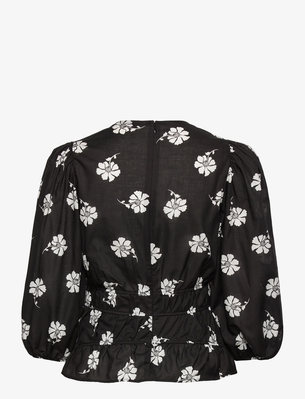 IVY OAK - BRENDA GATHERED BLOUSE - long-sleeved blouses - aop bi-color flower black - 1