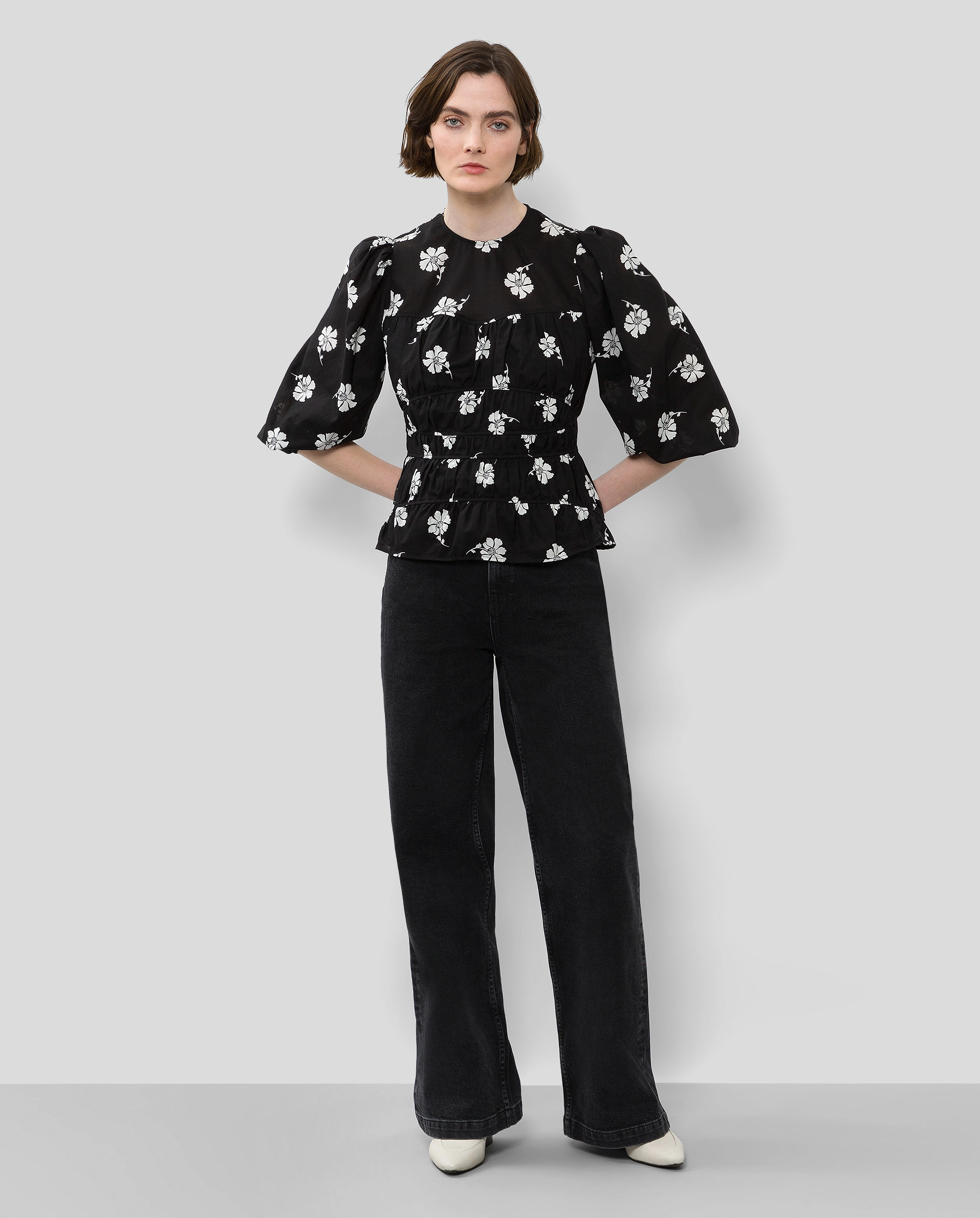 Ivy Oak Gathered Blouse, Kvinder, Rynket Bluse, Sort, Str: 38
