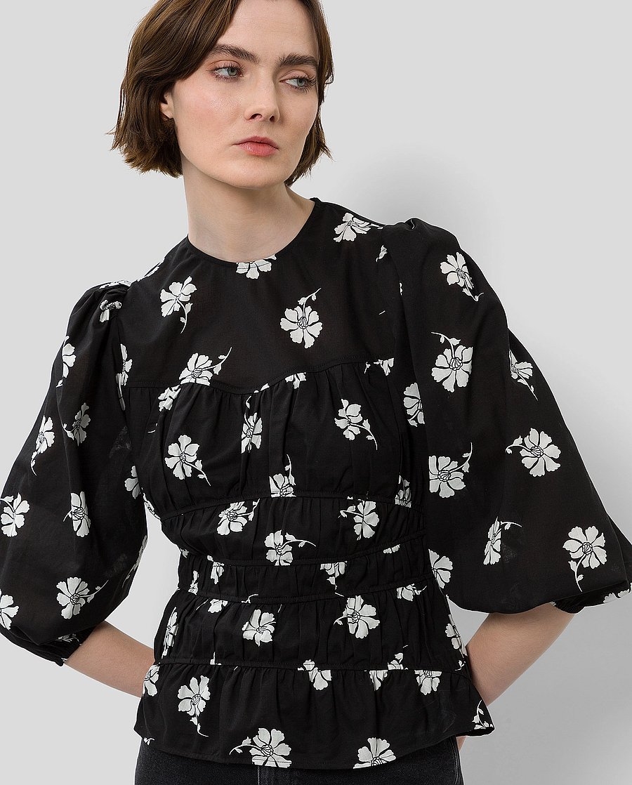 Ivy Oak - BRENDA GATHERED BLOUSE - trekvartærmede bluser - aop bi-color flower black - 3