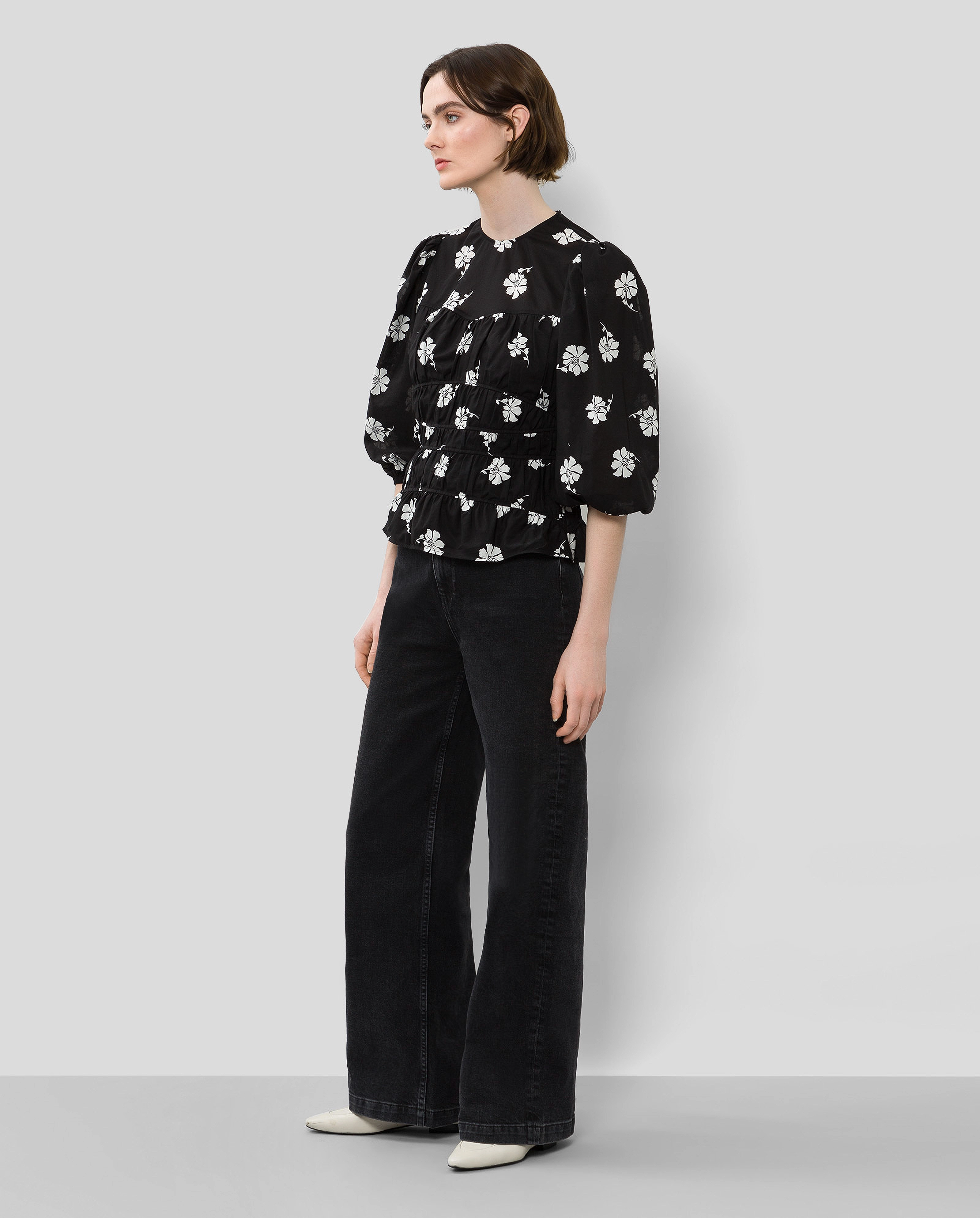 IVY OAK - Gathered Blouse - langärmelige blusen - aop bi-color flower black - 4