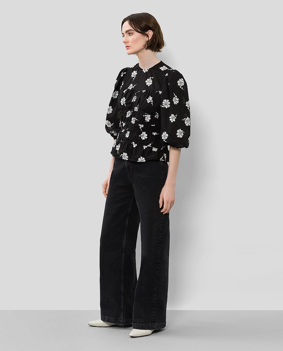 Ivy Oak - BRENDA GATHERED BLOUSE - trekvartærmede bluser - aop bi-color flower black - 4