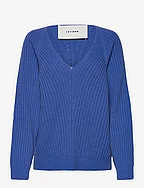 Heavy Knit V-Neck Jumper - LIGHT COBALT BLUE