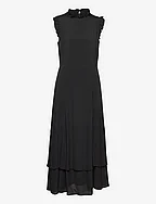 Midi Length Ruffle  Dress - BLACK