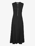 Long Midi Length Zipped Dress - BLACK