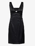 Long Mini Length Strap Dress - BLACK