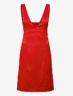 Long Mini Length Strap Dress - FIRE RED