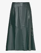 Flared Leather Midi Skirt - BOTTLE GREEN