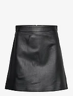 Leather A-Line Mini Skirt - BLACK
