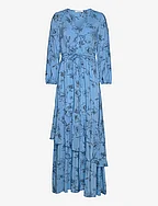 Maxi Length Ruffle Dress - FLOWER SUMMER SKY