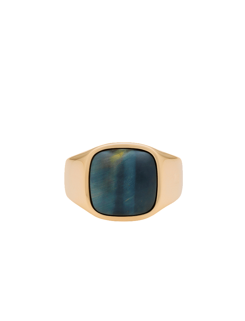 IX Studios - IX Cushion Signet Ring Hawks Eye - ringar - gold - 1