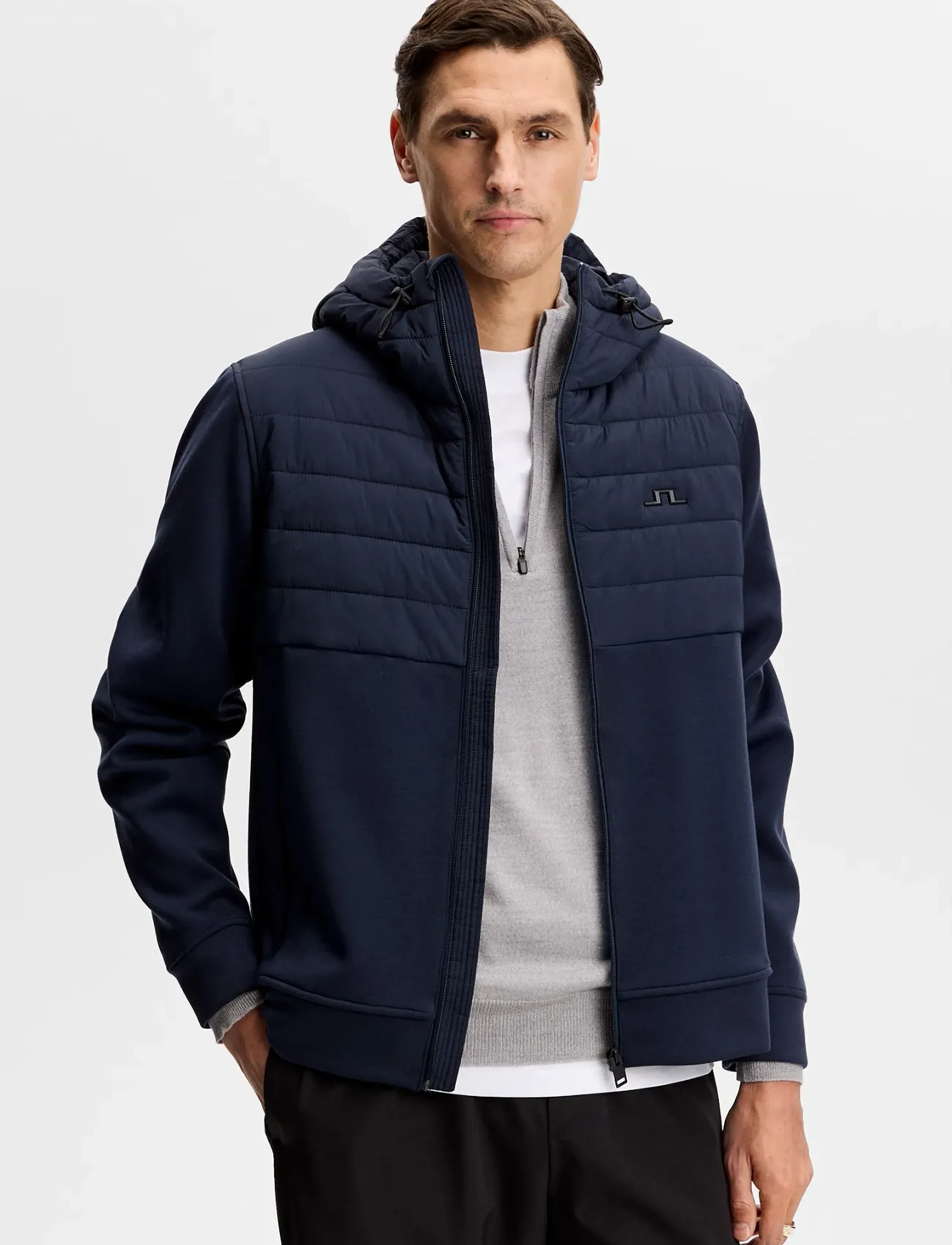 J. Lindeberg Gage Hybrid Hood Jacket, M, Navy, Jackets > Hybrid Jackets, Herre