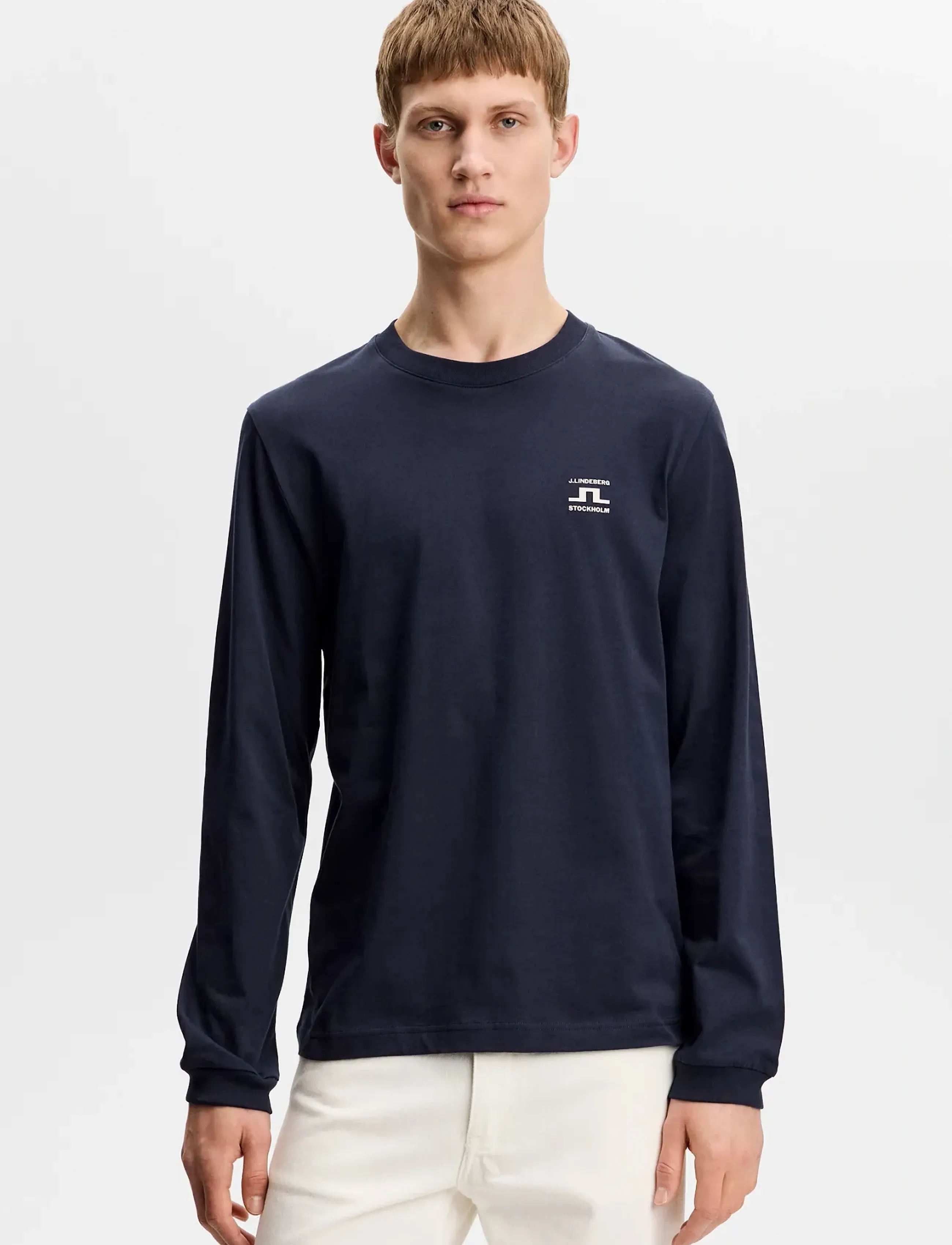 J. Lindeberg Parcie Longsleeve Tee, Mænd, Langærmet T-Shirt, Navy, Str: S