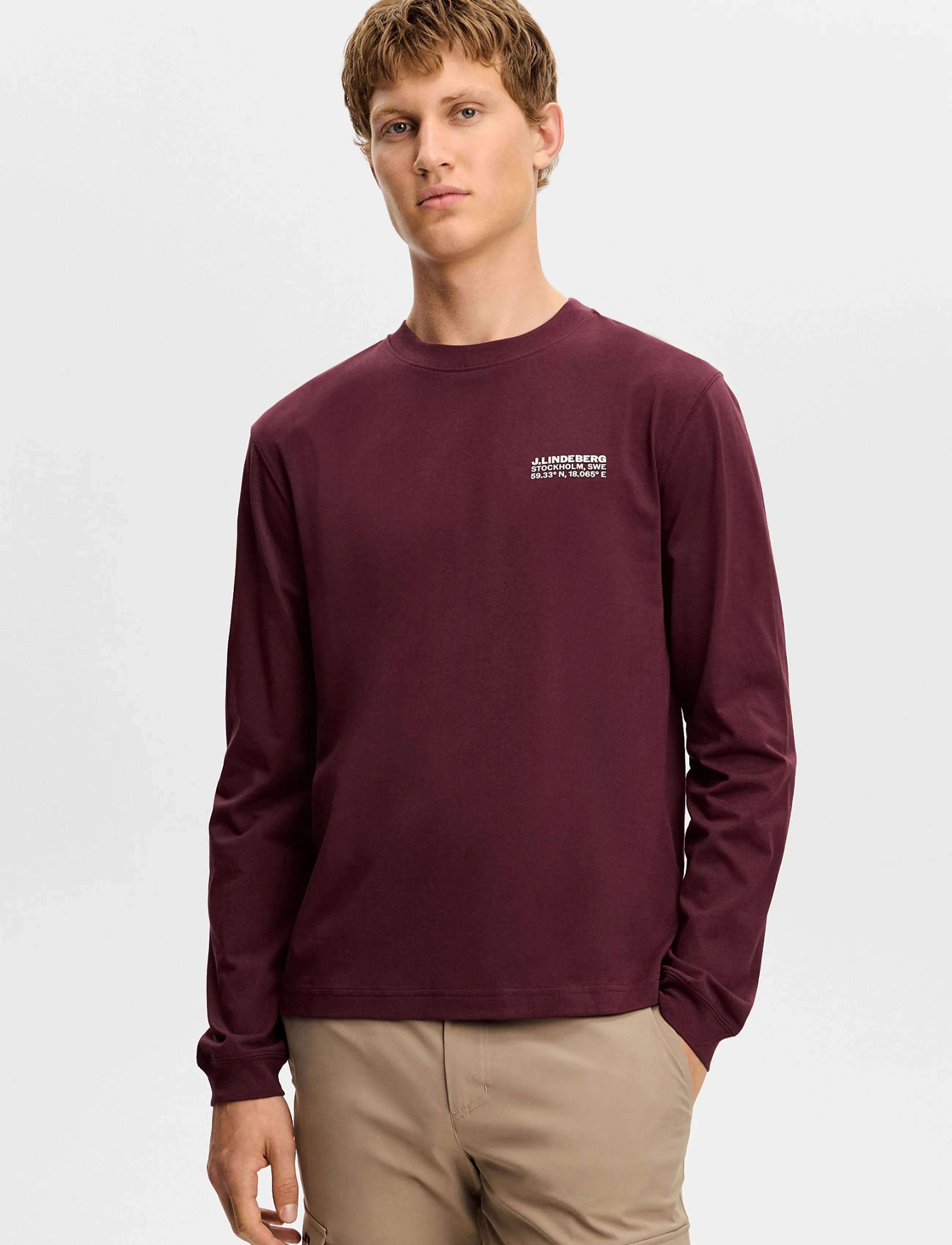 J. Lindeberg Parcie Longsleeve Tee - T-särgid - WINETASTING / burgundy
