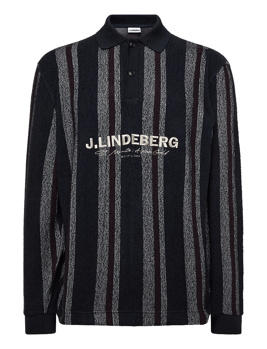 J. Lindeberg - Bergman Jacquard Oversize Polo - pikkade varrukatega kootud polod - garrett polo stripe navy - 0
