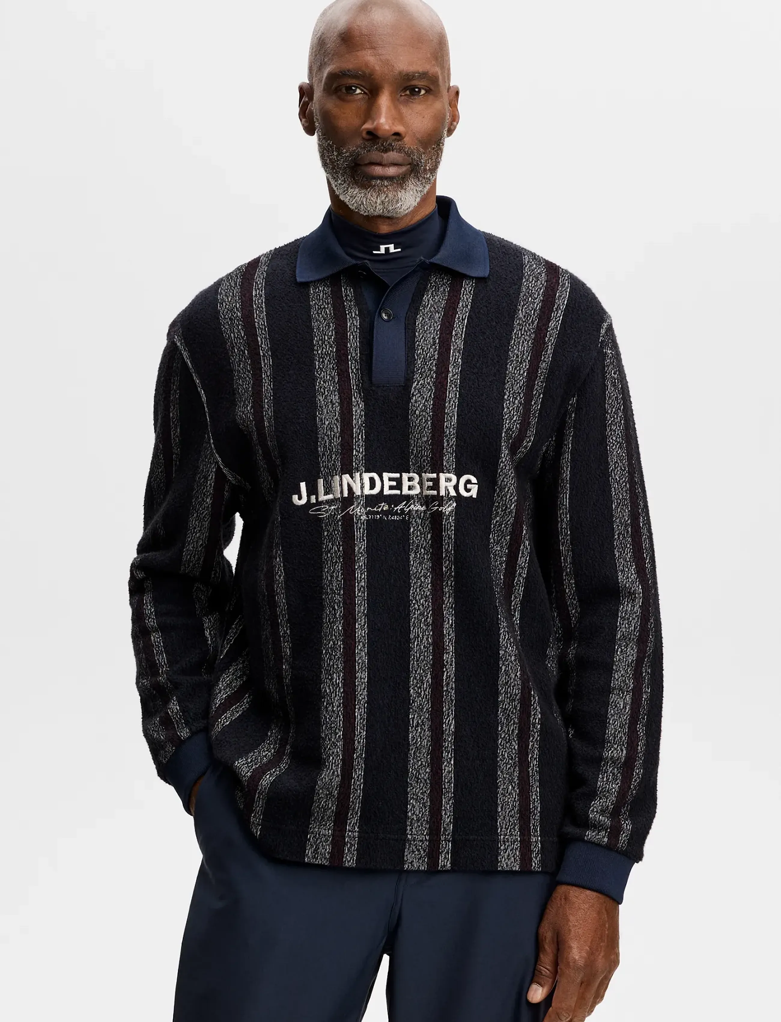 J. Lindeberg Bergman Jacquard Oversize Polo - Skandinavischer Stil - GARRETT POLO STRIPE NAVY / black