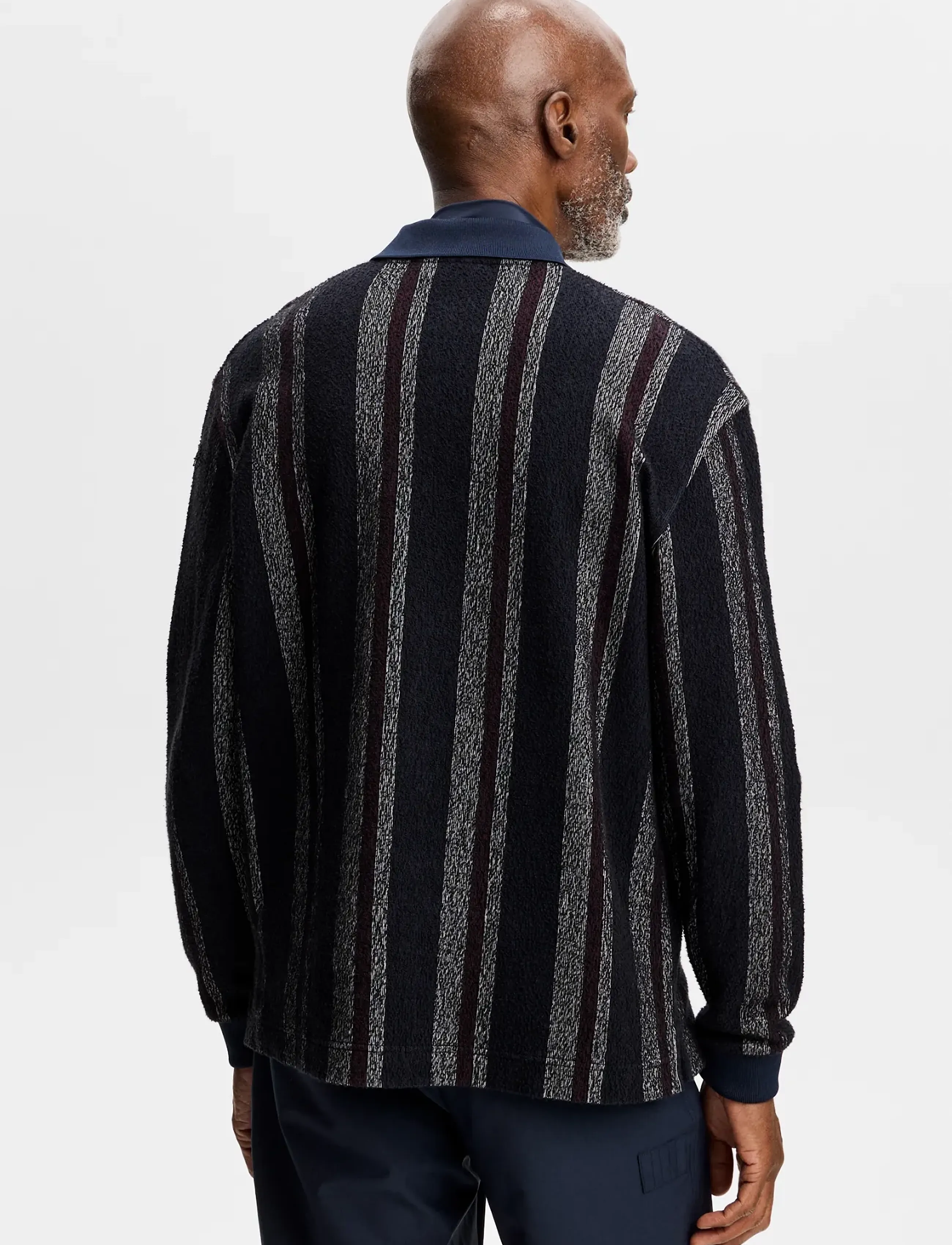 J. Lindeberg - Bergman Jacquard Oversize Polo - langärmelige strick-polohemden - garrett polo stripe navy - 3