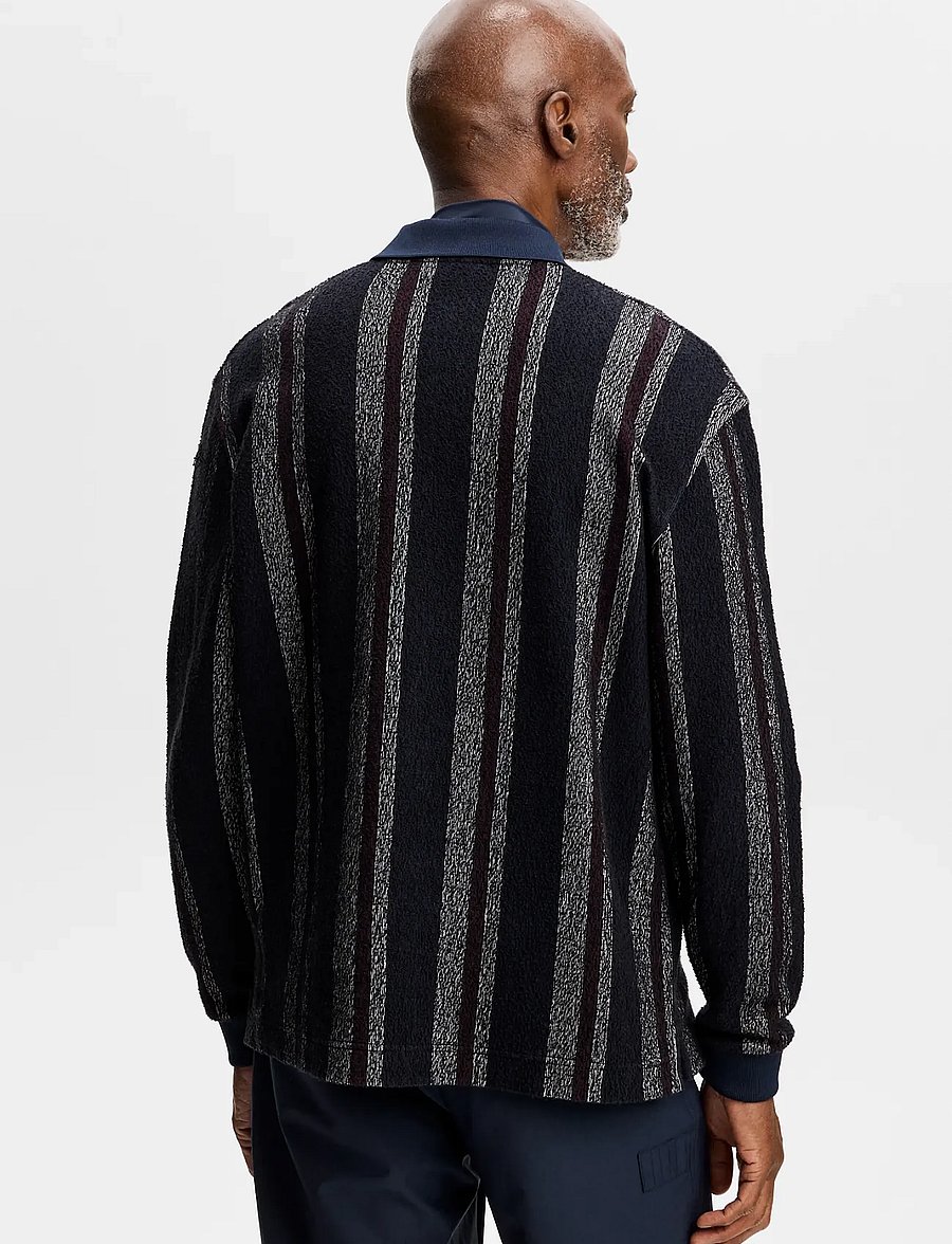 J. Lindeberg - Bergman Jacquard Oversize Polo - langärmelige strick-polohemden - garrett polo stripe navy - 3