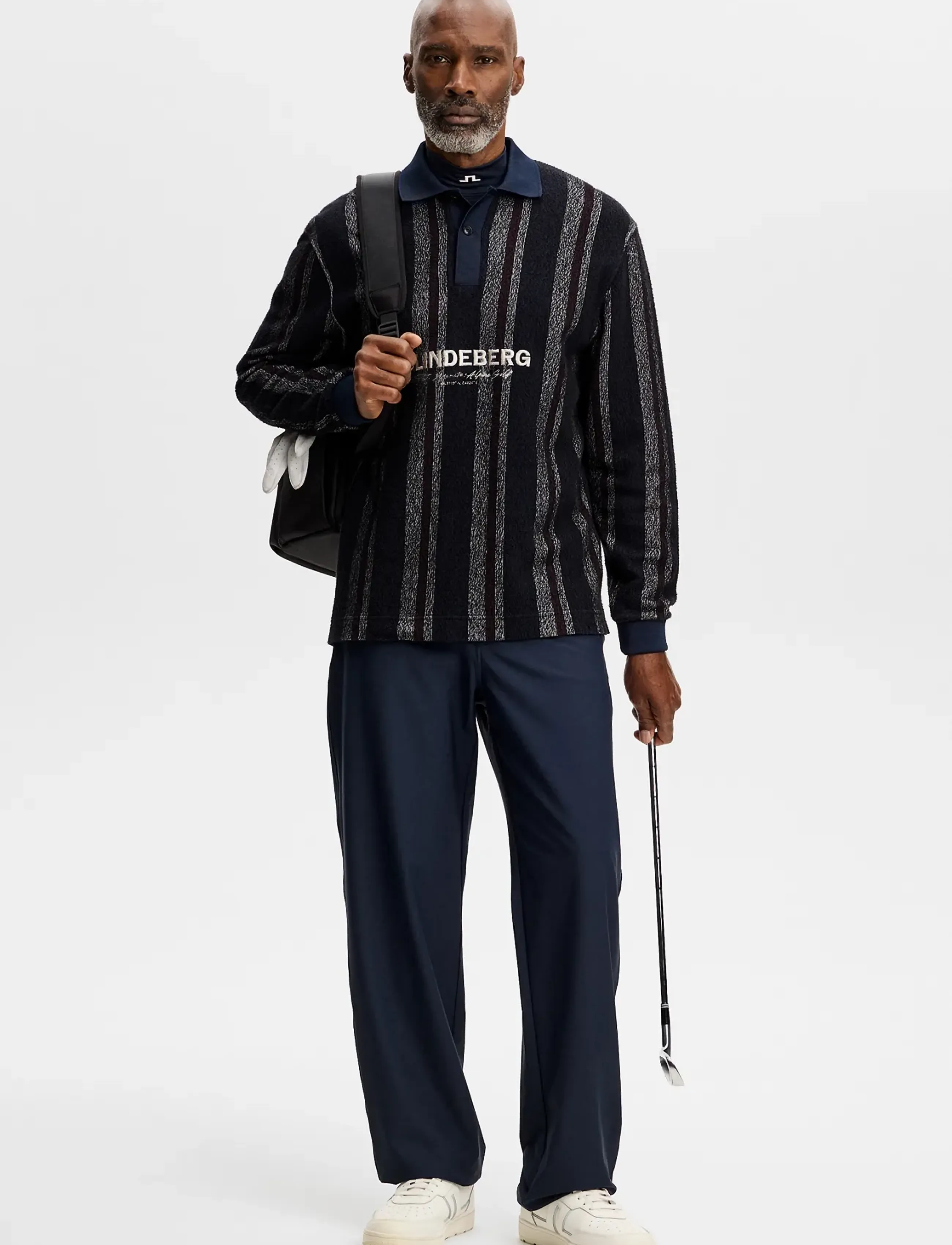 J. Lindeberg - Bergman Jacquard Oversize Polo - langärmelige strick-polohemden - garrett polo stripe navy - 4