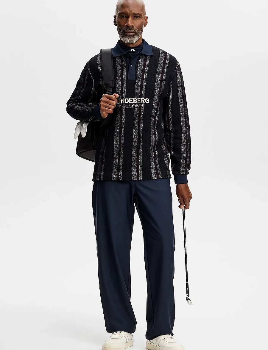 J. Lindeberg - Bergman Jacquard Oversize Polo - langärmelige strick-polohemden - garrett polo stripe navy - 4