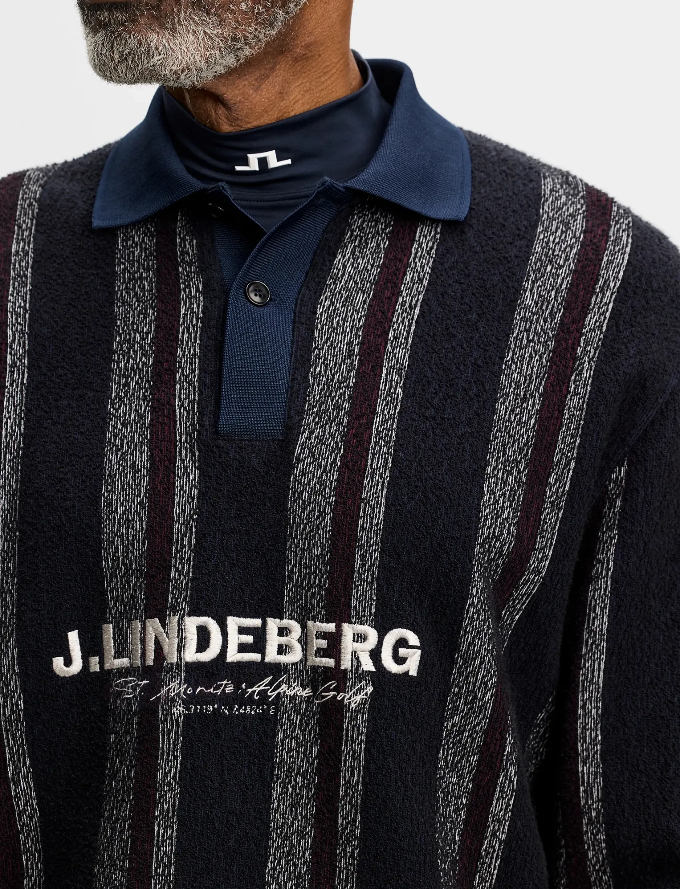 J. Lindeberg - Bergman Jacquard Oversize Polo - langärmelige strick-polohemden - garrett polo stripe navy - 5