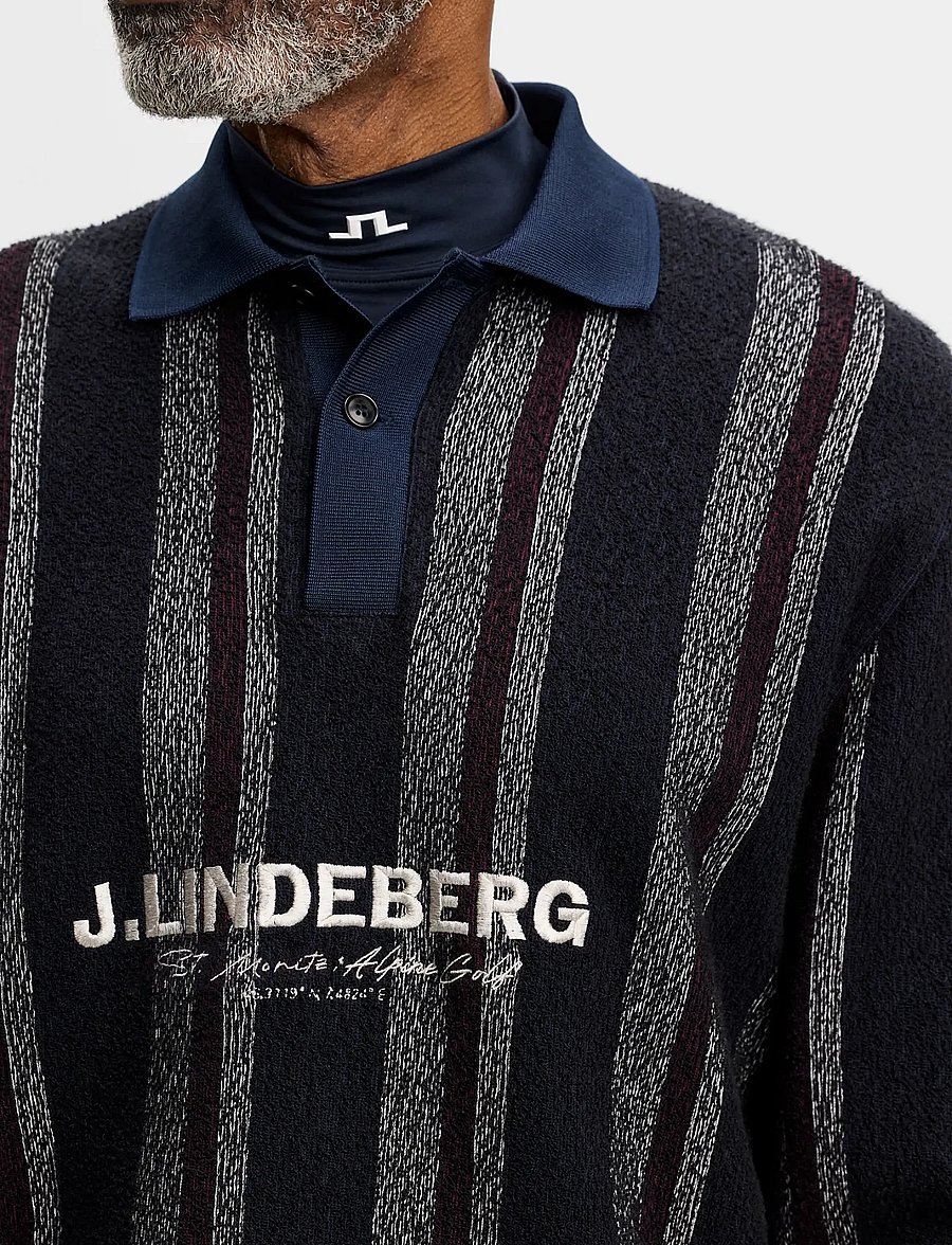 J. Lindeberg - Bergman Jacquard Oversize Polo - langärmelige strick-polohemden - garrett polo stripe navy - 5